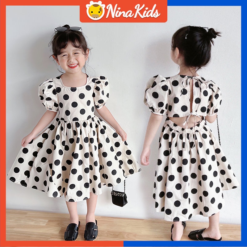 Đầm Chấm Bi Cột Dây Eo Thời Trang Hàn Quốc Xinh Xắn Cho Bé Gái 1-6 Tuổi