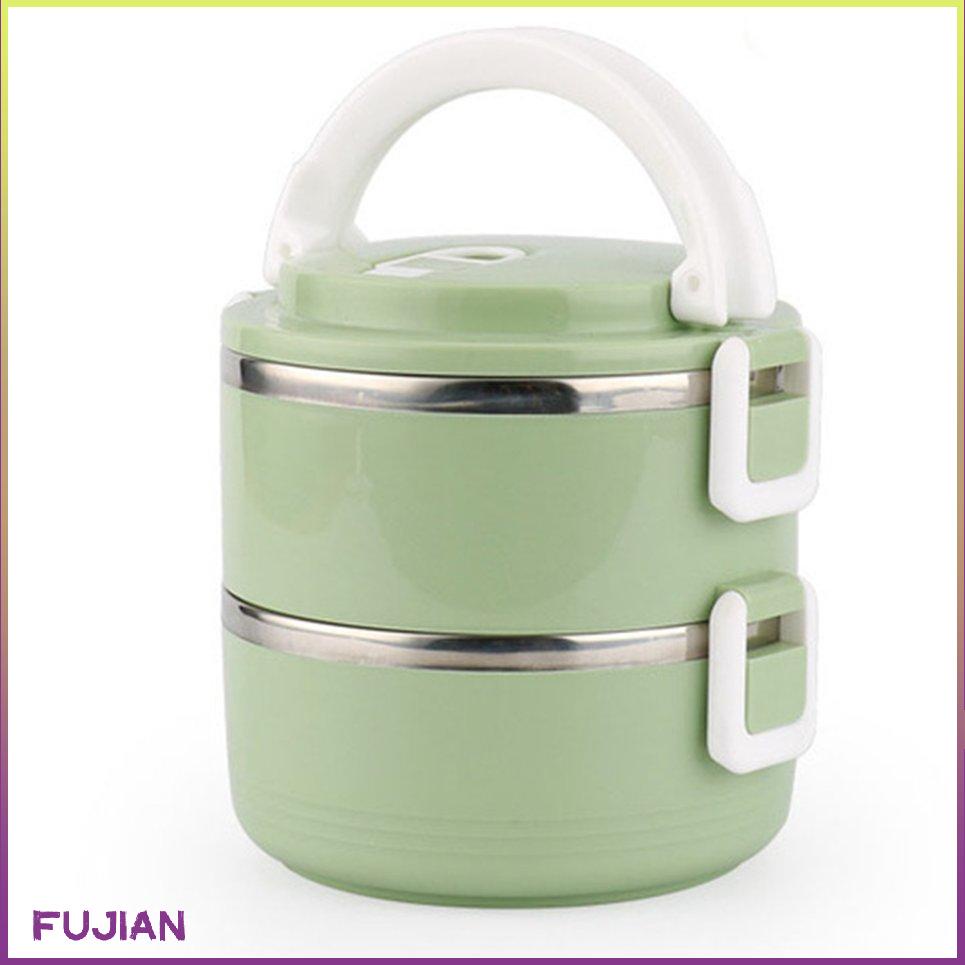 Hộp ăn trưa cơm Bento hai lớp bằng thép không gỉ có thể xếp chồng lên nhau cách nhiệt [D/18]