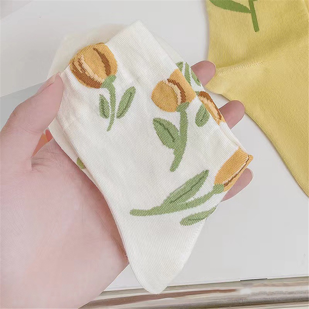 Vớ Cotton Thoáng Khí Họa Tiết Hoa Dễ Thương Phong Cách Hàn Quốc Cho Nữ