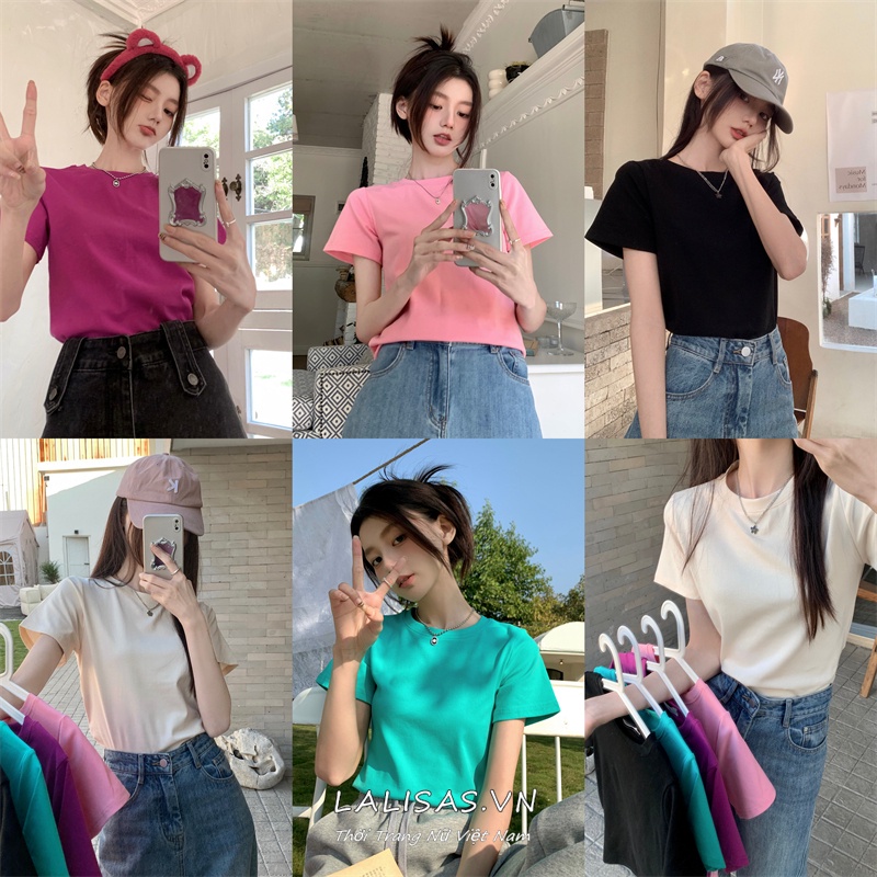 Áo Thun Cổ Tròn Dáng Ôm Phong Cách Thời Trang Hàn Quốc