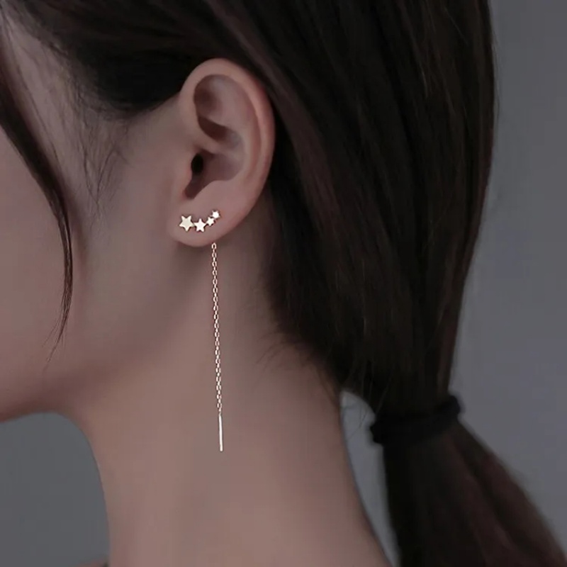 Bông Tai Tua Rua Dáng Dài Hình Ngôi Sao Đính Đá Zircon Thời Trang