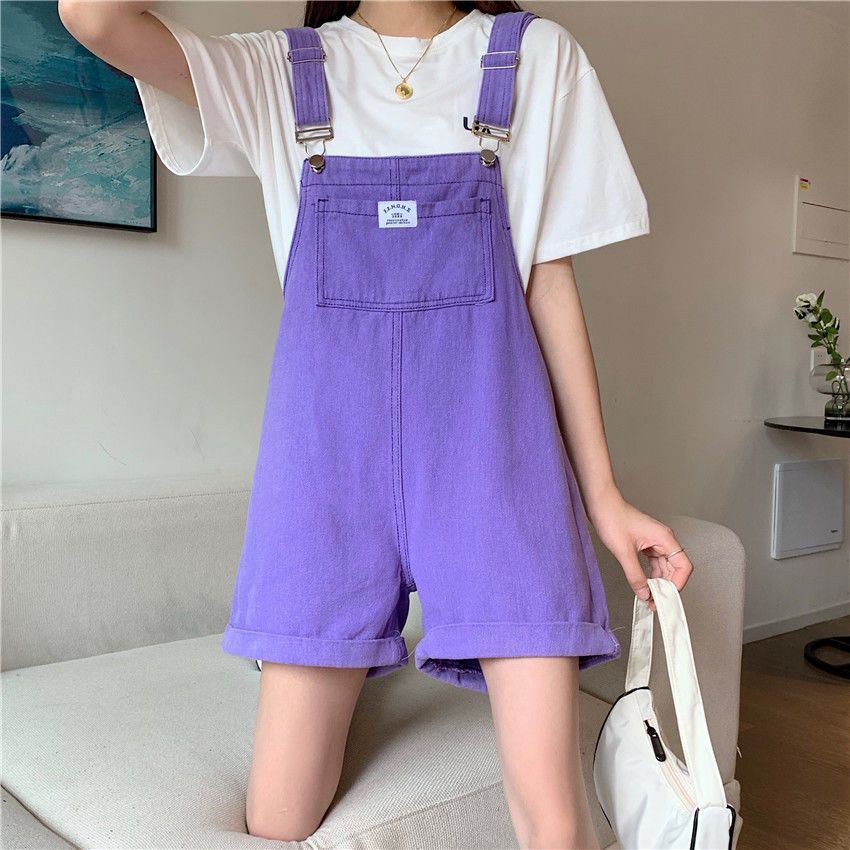 Quần Yếm Jeans Ngắn Ống Rộng Lưng Cao Màu Đen Thời Trang Mùa Hè Cho Nữ | BigBuy360 - bigbuy360.vn