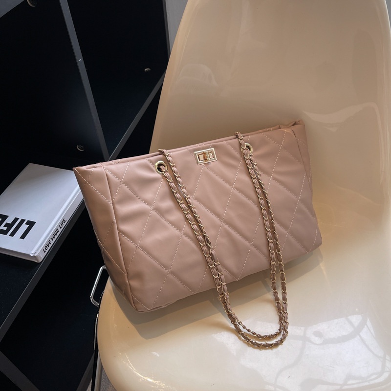 Túi Xách Cỡ Lớn Màu Trơn Họa Tiết Hình Thoi Phong Cách Retro Thời Trang Cho Nữ Màu Sắc