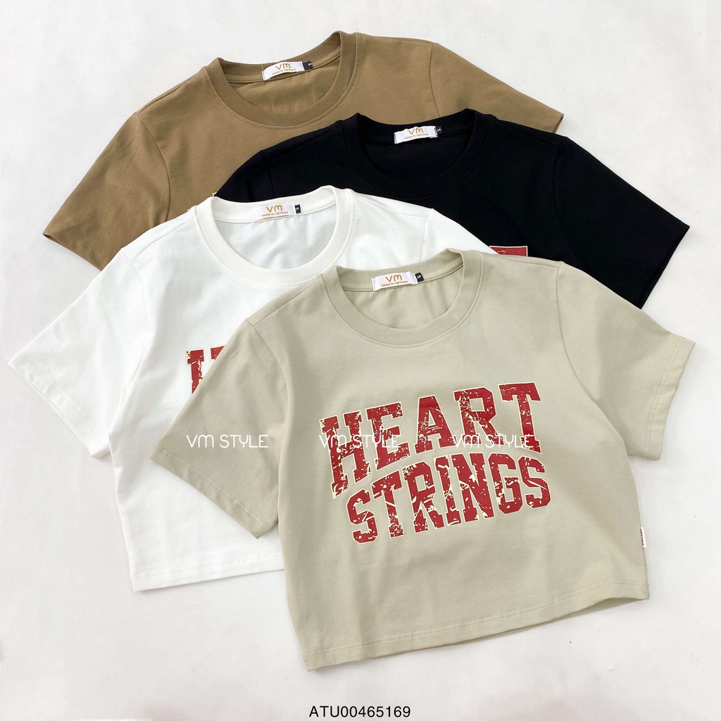 Áo thun nữ VMSTYLE dáng croptop tay ngắn co giãn in HEART STRINGS - ATU00465