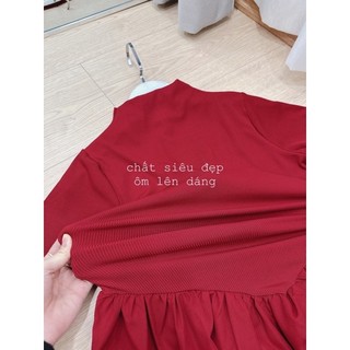 Váy len tăm phối thô cao cổ