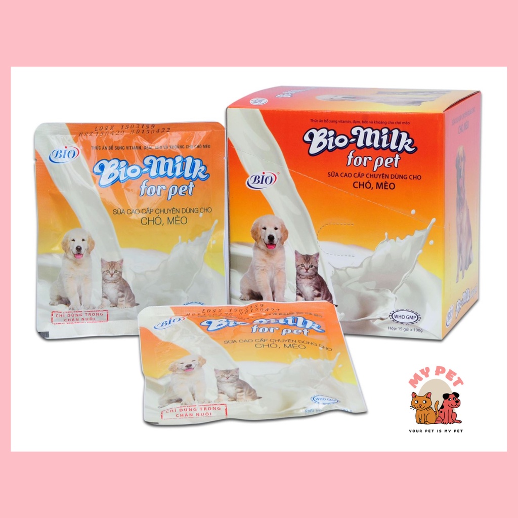 SỮA CHO THÚ CƯNG CHÓ MÈO BIO MILK GÓI 100G Bổ sung chất -MyPet Shop
