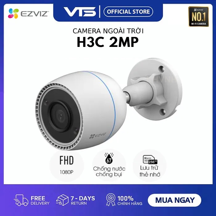 [FREESHIP] Camera Wifi EZVIZ H3C 2MP FULL HD - H.265 Ngoài Trời, Mic, Hồng Ngoại Ban Đêm - Chuẩn IP67 - VTS Smarthome