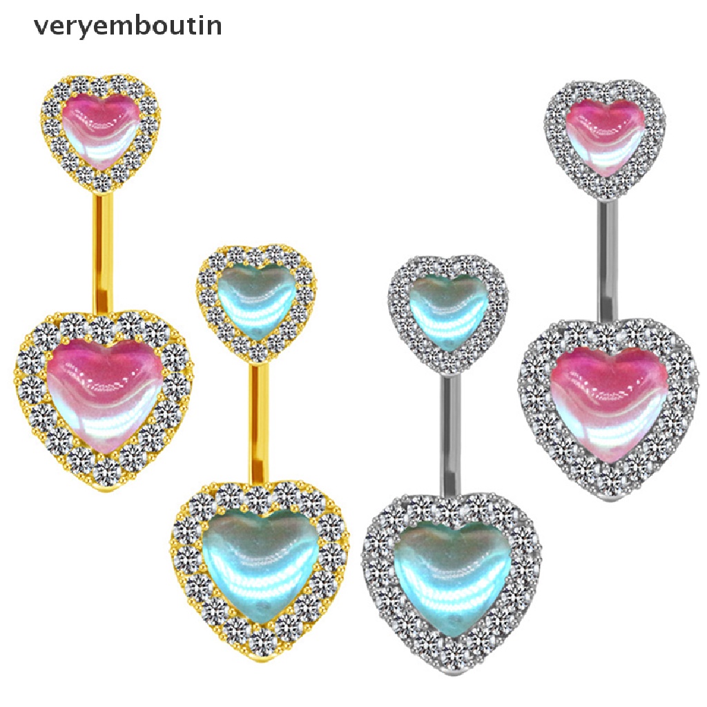 Khuyên Rốn Hình Trái Tim Bằng Thép Không Gỉ Đính Đá Thời Trang