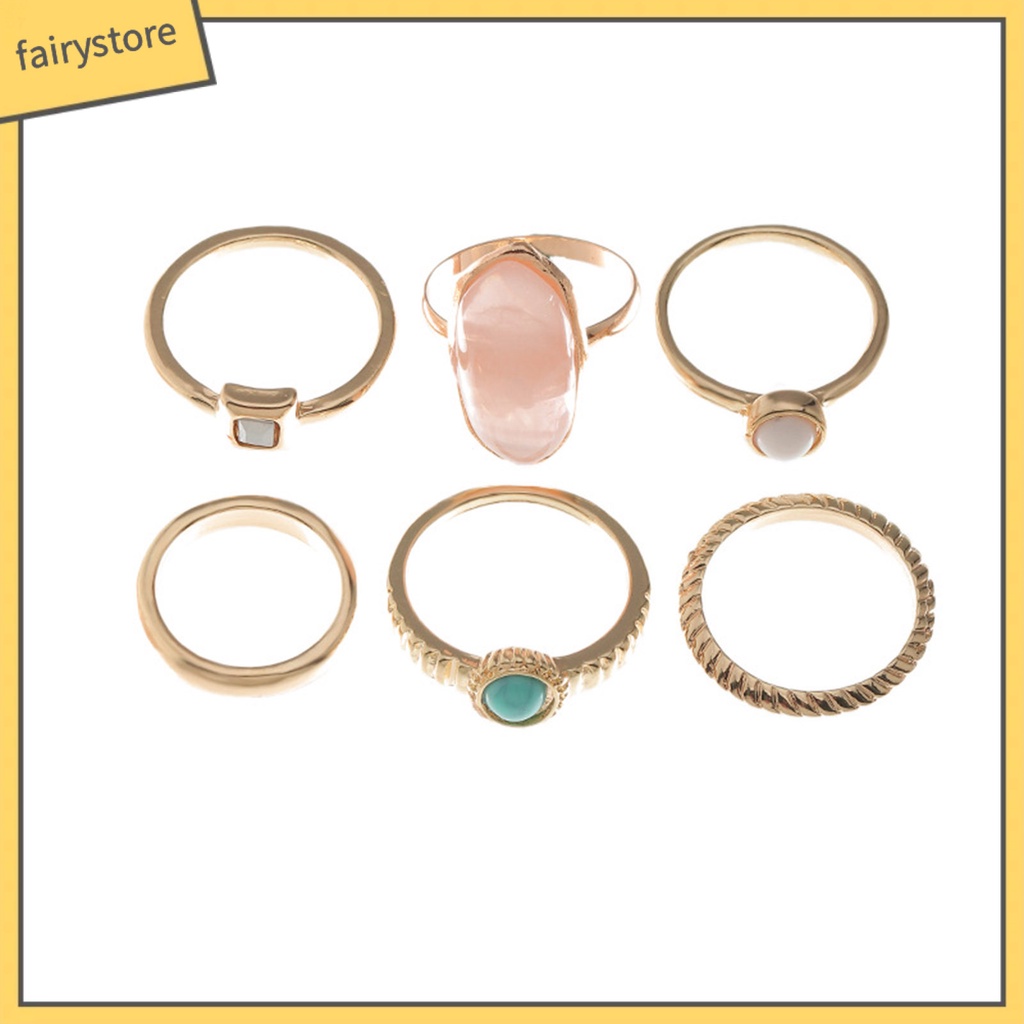 Bộ 6 Nhẫn Đeo Tay Bằng Hợp Kim Phong Cách Vintage Thanh Lịch Dành Cho Nữ / Fairy1 / 6 Chiếc