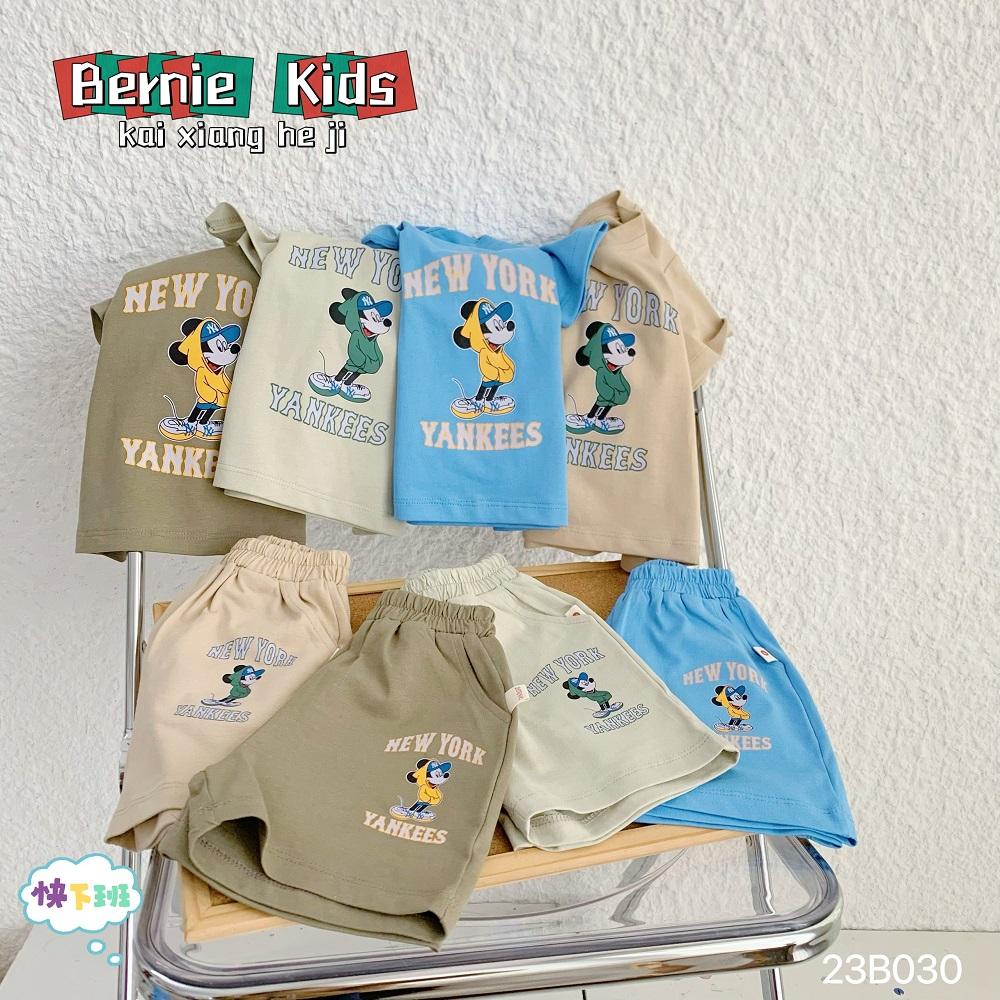 Set đồ bộ BERNIE chuột Mickey thun cotton trơn màu cho bé trai bé gái 9 đến 24kg