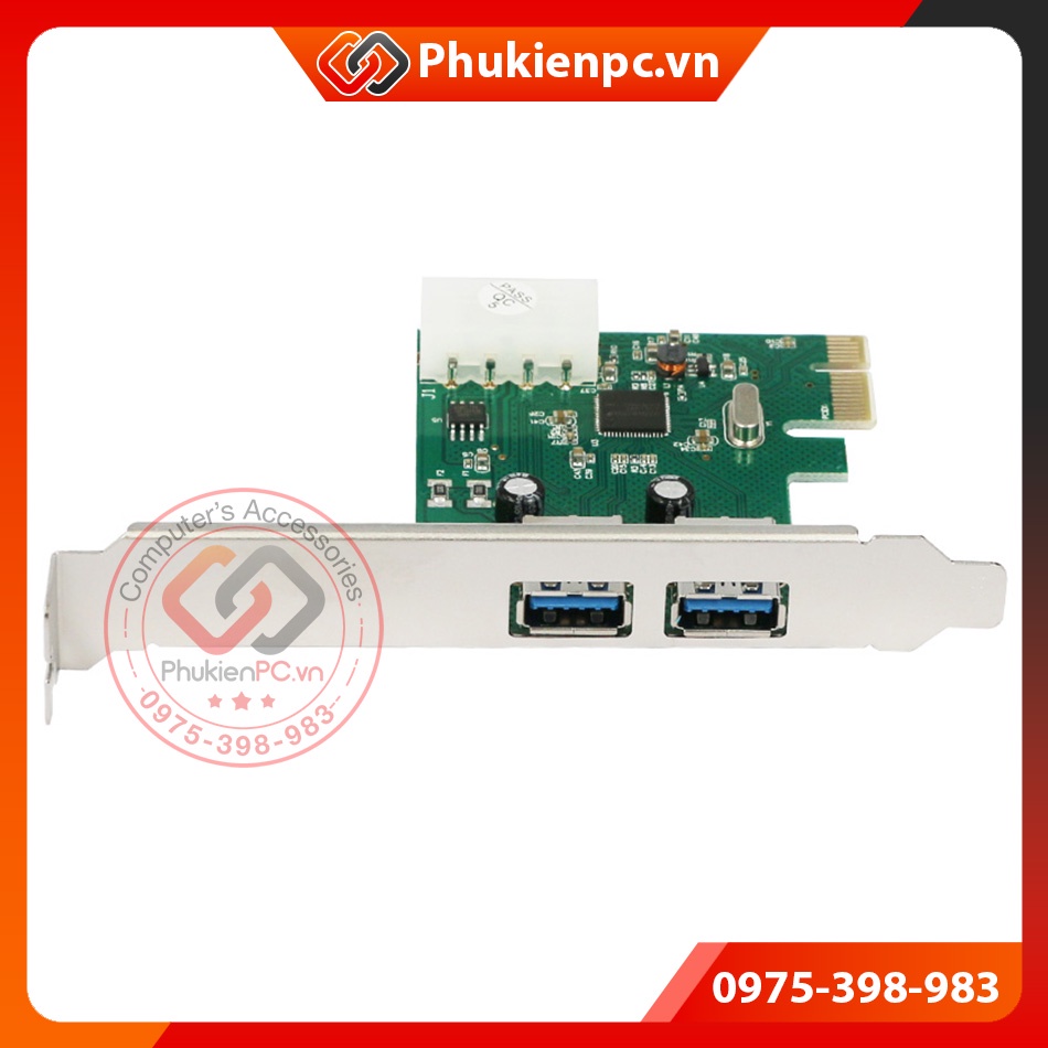 Card PCI-E to 2 USB 3.0 Chip ASM1042. Mở rộng thêm 2 công USB cho máy tính PC, máy đổng bộ. chắm sắt 12cm vả 8cm mini PC
