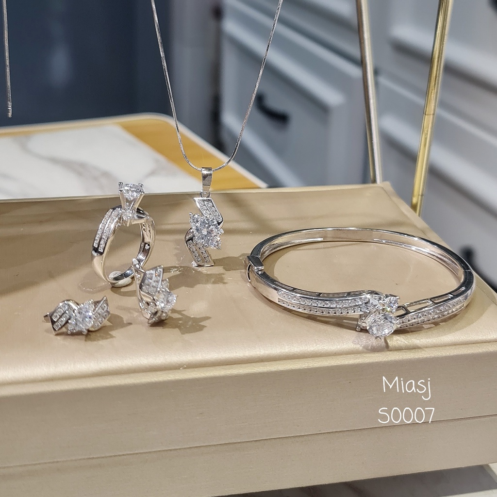 Set bộ 4 món nạm đá CZ cao cấp miễn phí Xi Kim | MiASJ Trang sức bạc