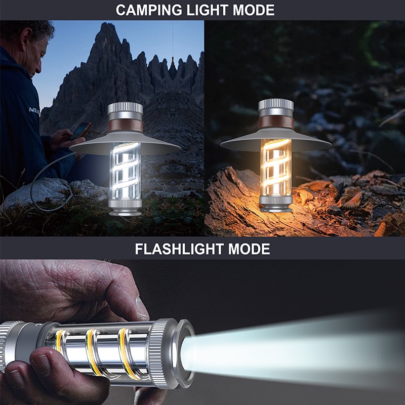Đèn cắm trại retro Pin 2000mah Ánh sáng trắng ấm áp Đèn pin siêu sáng Đèn lồng LED mờ vô cấp