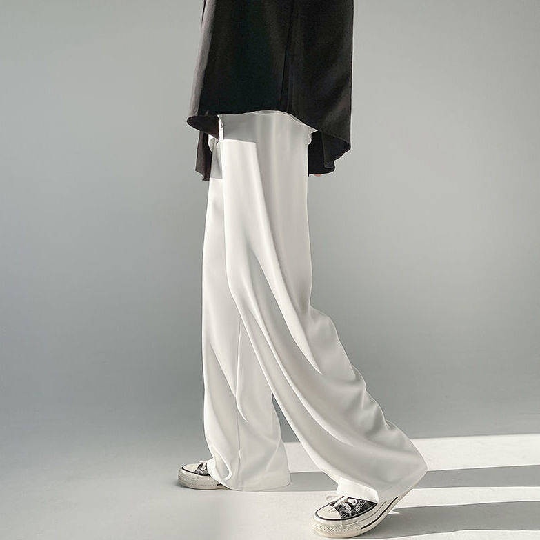 Summer Thin Ice Silk Leisure Wide-Leg Pants Men and Women Hong Kong Style Advanced Draping Effect Loose All-Match Cold Mop Pants OWuP