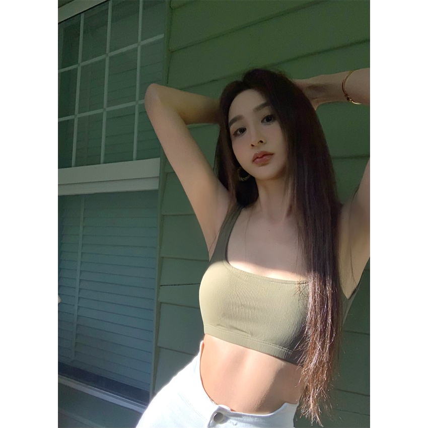 【JMWOMEN】Áo Hai Dây Ngắn Ôm Dáng Co Giãn Có Đệm Ngực / Miếng Lót Ngực Bằng Cotton Phong Cách Mỹ Dễ Thương