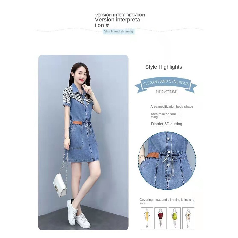 Đầm Sơ Mi Denim Phối Màu Thời Trang Cho Nữ
