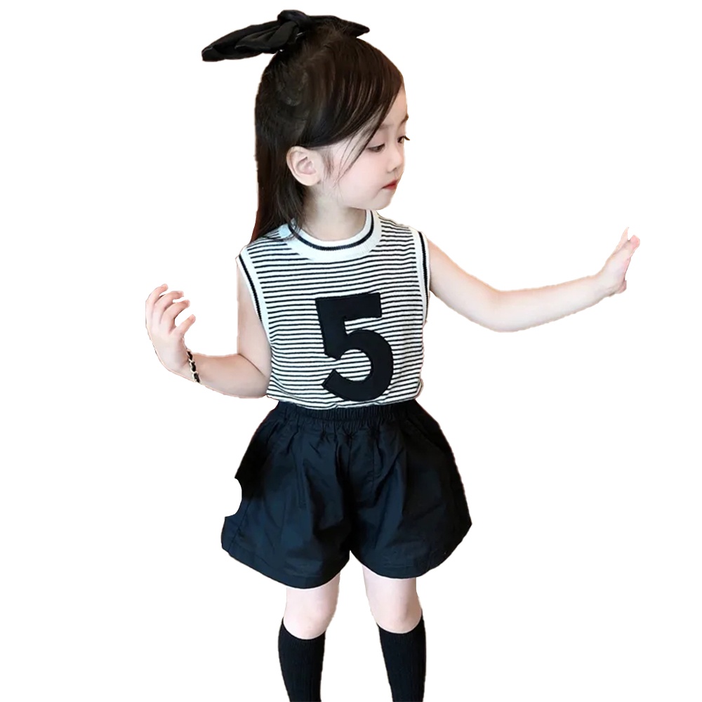 BEAR LEADER Bộ Áo Thun Không Tay Kèm Quần Dài Thời Trang Mùa Hè Dễ Thương Dành Cho Bé Gái