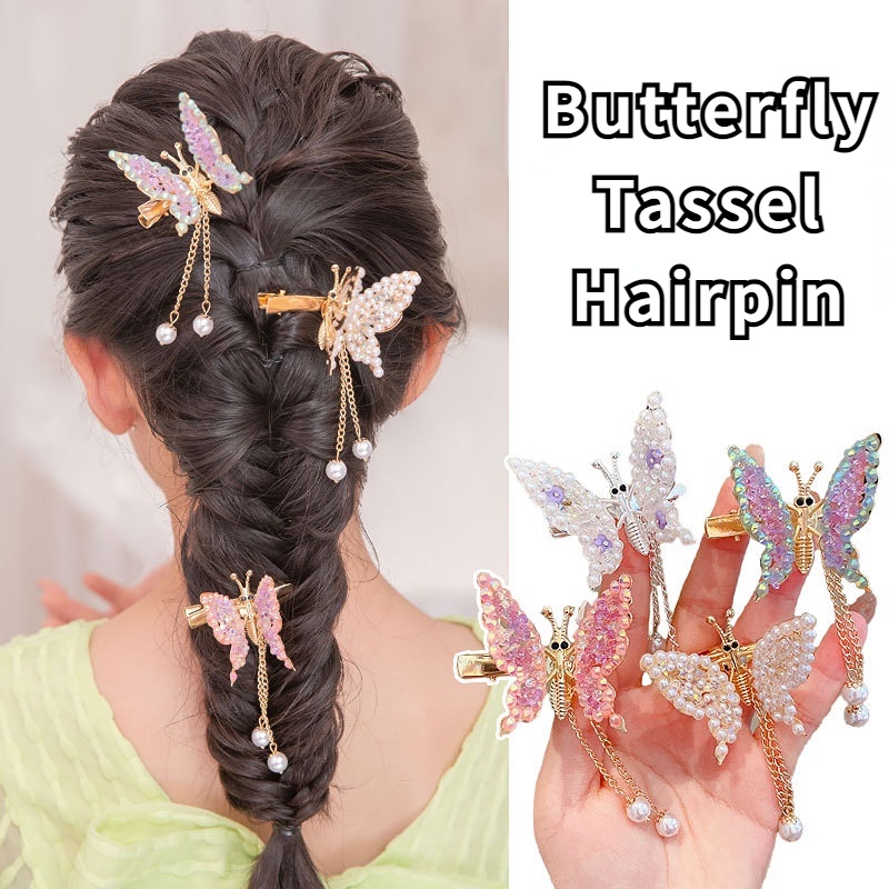 Kẹp Tóc Hình Bướm Đính Pha Lê / Ngọc Trai Thời Trang Phong Cách Hàn Quốc Cho Nữ