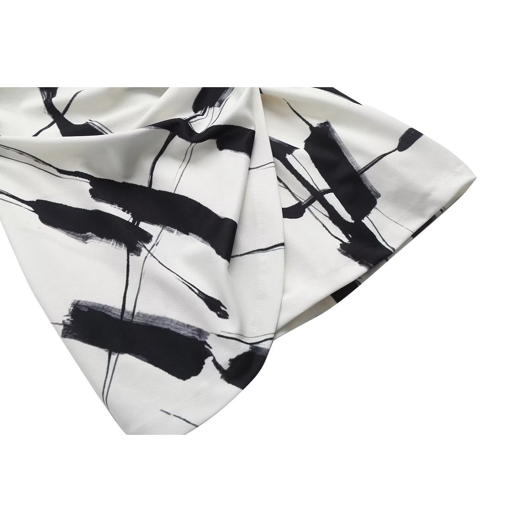 Made in Morocco - Đầm Zara đen trắng vạt chéo DT07LLG48N10