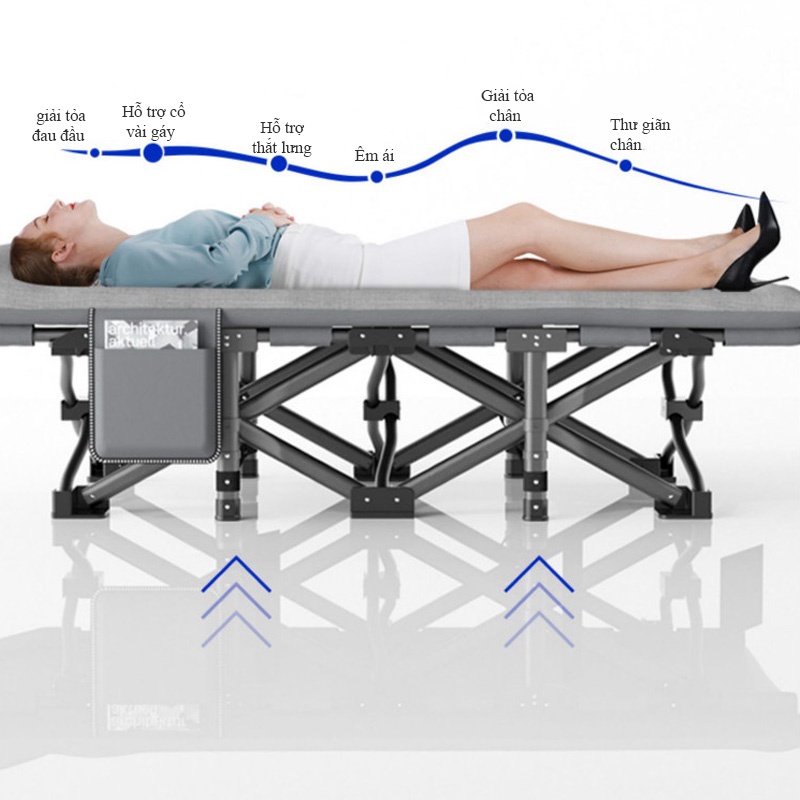 Giường gấp văn phòng có túi đựng 1m9 chân kim loại - Giường xếp gọn di động ngủ trưa, đi cắm trại, decor homestay đẹp | BigBuy360 - bigbuy360.vn