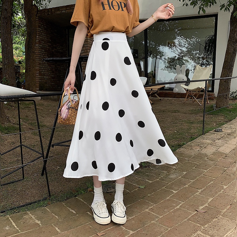SUXI Chân Váy Chữ A Lưng Cao Họa Tiết Chấm Bi Thời Trang Cho Nữ