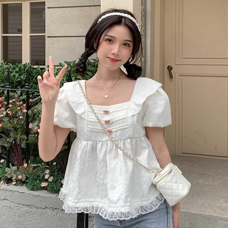 COZOK Áo Sơ Mi Tay Xốp Cổ Vuông Phong Cách Và Đa Năng