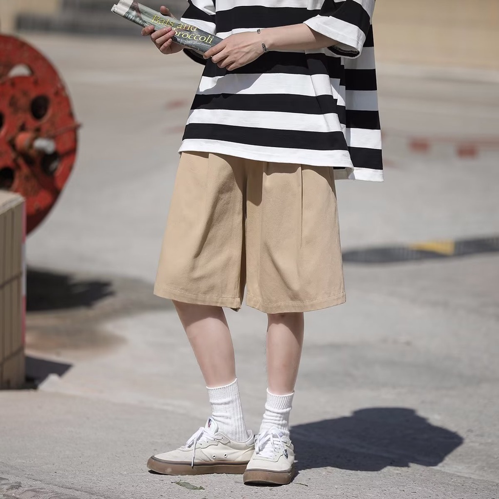 Quần ngắn ống rộng Màu Trơn Thời Trang Mùa Hè Dành Cho Nam