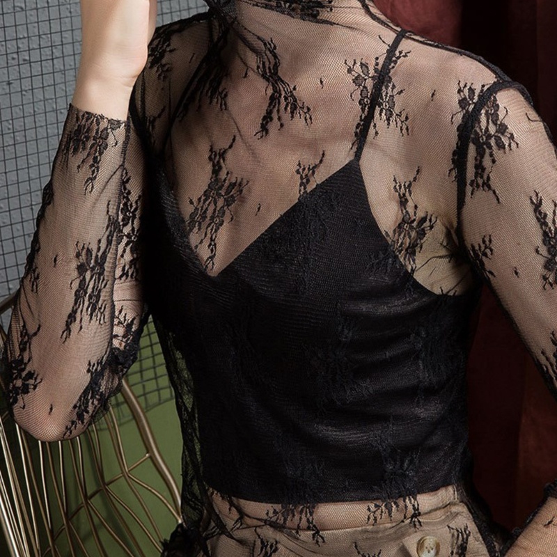 Áo Thun Dài Tay Phối Ren Hoa Xuyên Thấu Thời Trang Đường Phố Cho Nữ