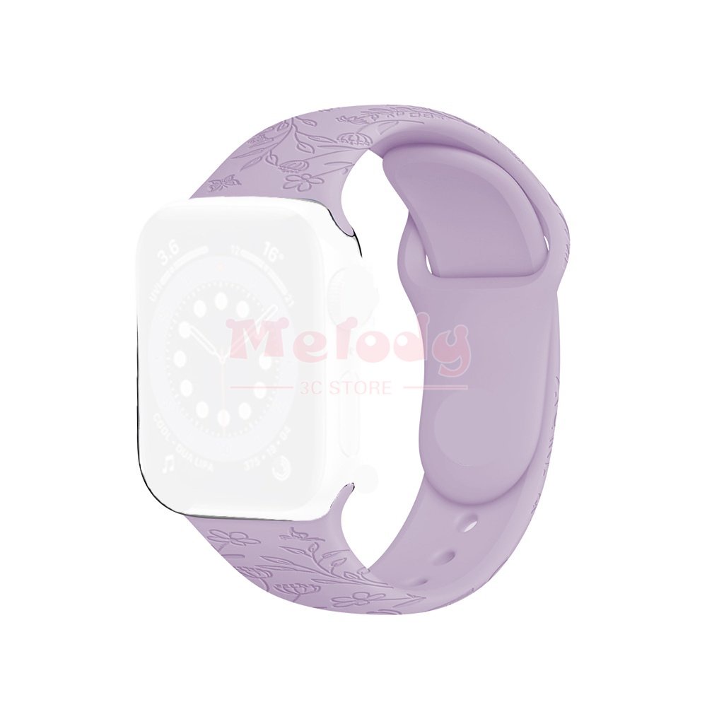 Dây Đồng Hồ Thông Minh Bằng Silicon Họa Tiết Hoa Dập Nổi 8 / 7 / 6 / SE / 5 / 4 / 3 45 / 44 / 42 / 41 / 40 / 38mm