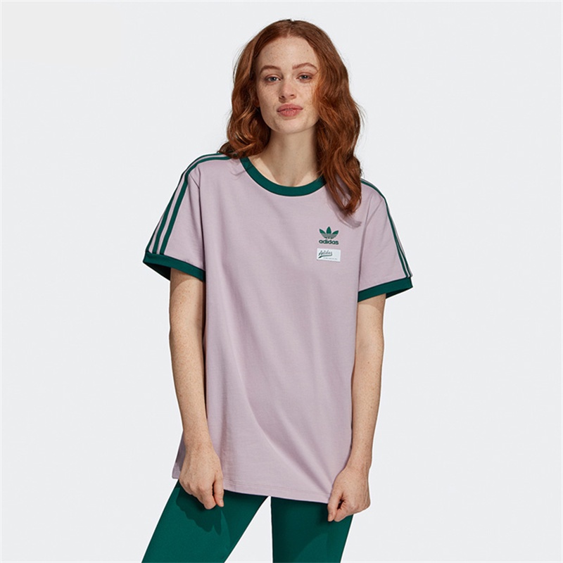 Áo Thun Adidas 100% Chính Hãng Ngắn Tay Dáng Rộng Phối Sọc Tương Phản Thoải Mái Dành Cho Nữ