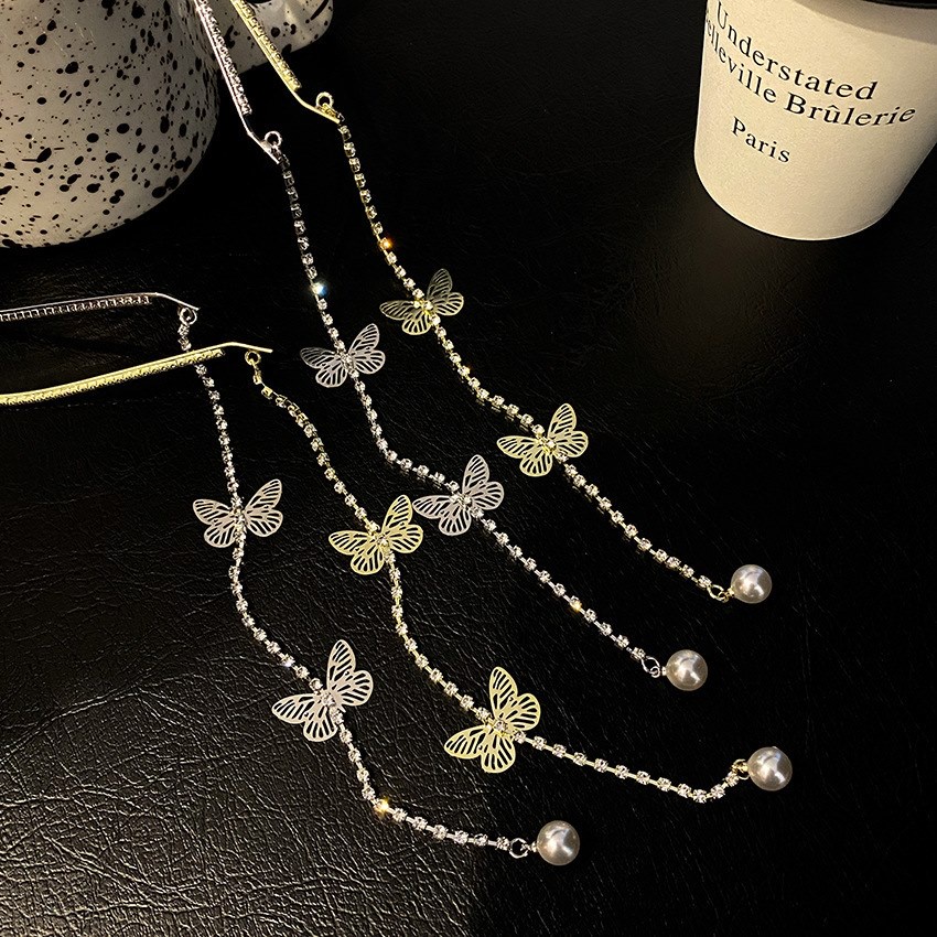 Cài Tóc Hình Bướm Dạng Chuỗi Tua Rua Lấp Lánh Cao Cấp Phong Cách Hàn Quốc