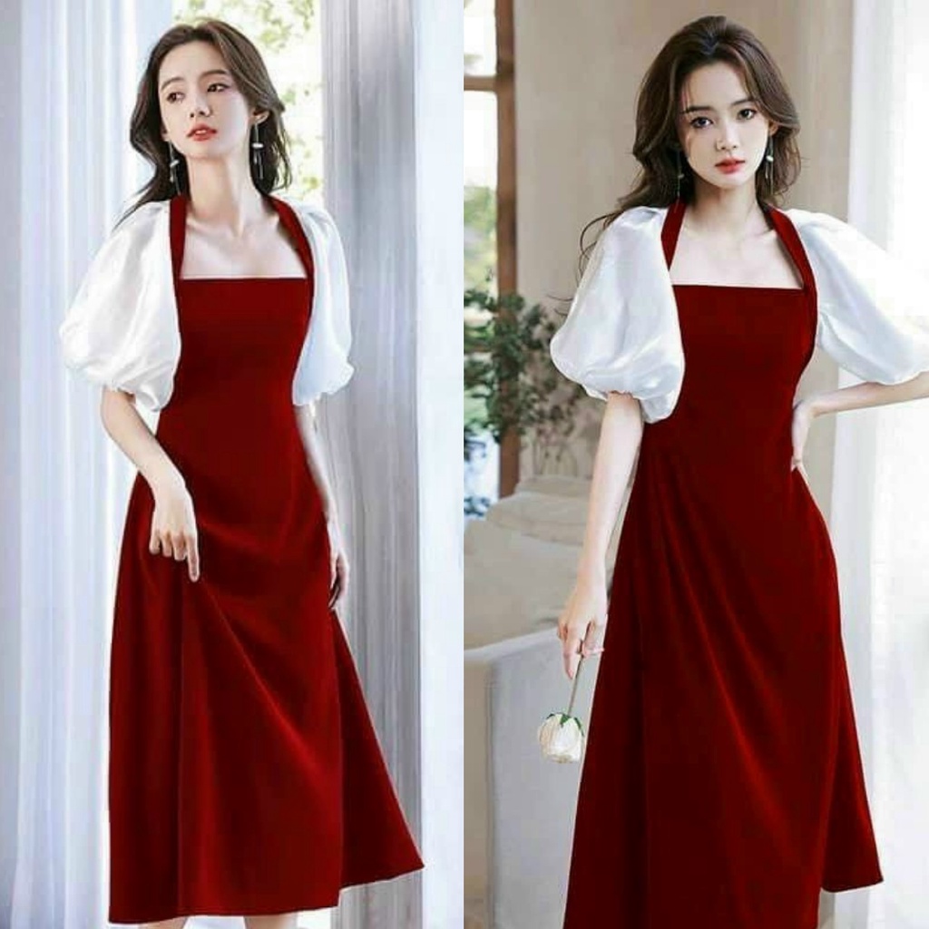 Đầm váy nhung tiểu thư tay voan siêu xinh, sang chảnh dành cho các nàng yêu diện đi chơi hè