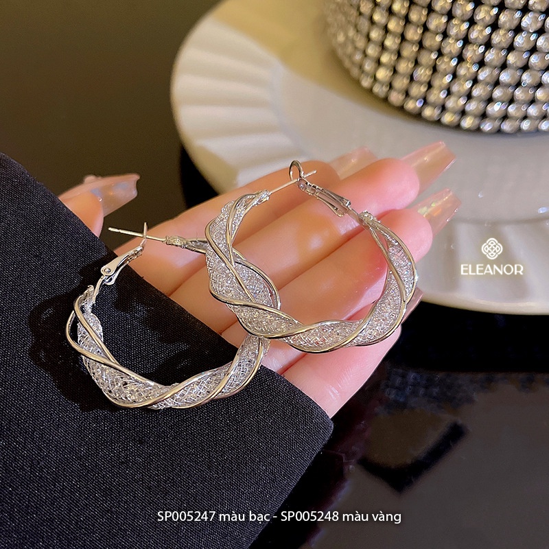 Bông tai nữ chuôi bạc 925 Eleanor Accessories hình tròn viền cong lượn sóng phụ kiện trang sức 5247