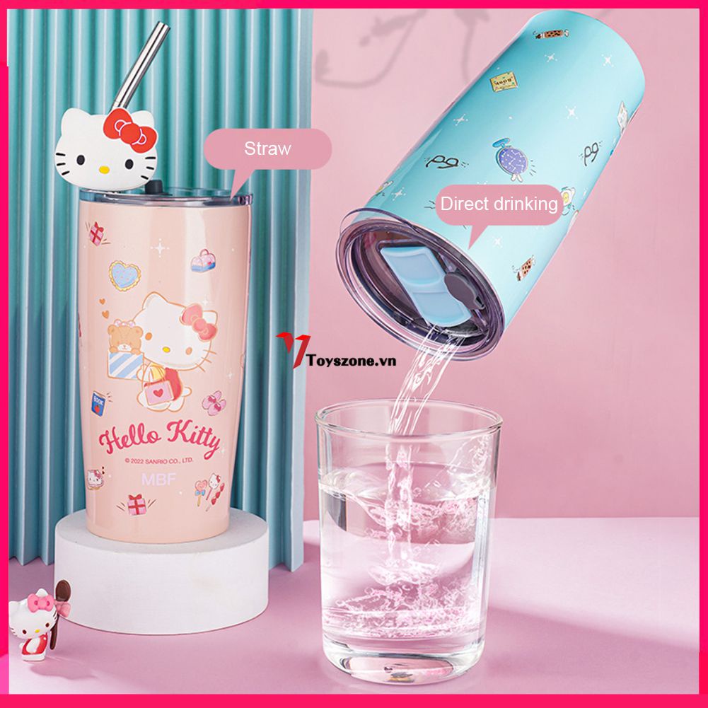 SANRIO Cốc Uống Nước Cách Nhiệt 480ml / 600ml Hình Hello Kitty