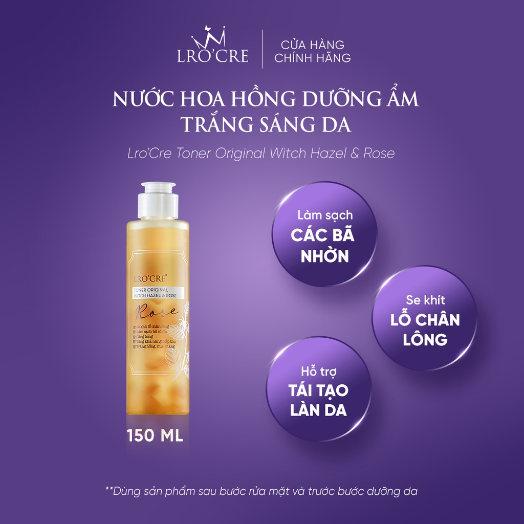 Nước hoa hồng cấp ẩm trắng da Lro'Cre Toner Organic witch Hazel & Rose/ 140ml