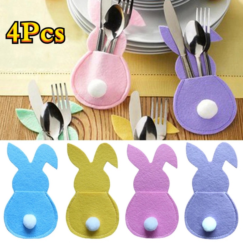 Bộ 4 Giá Đỡ Nĩa Hình Thỏ Phục Sinh Trang Trí Bàn Ăn