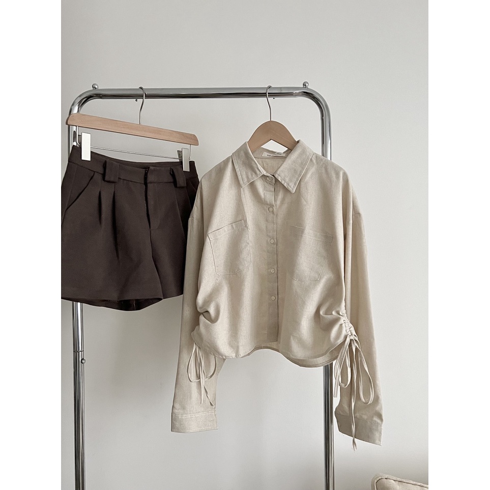 Áo sơ mi nữ rút dây 2 bên dáng croptop - SMrutline115
