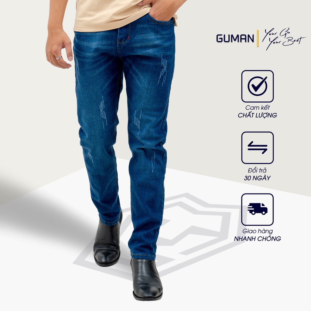 Quần Jean Ryder, Phom Slim Fit, Màu Xanh Xước GLJ09 GUMAN
