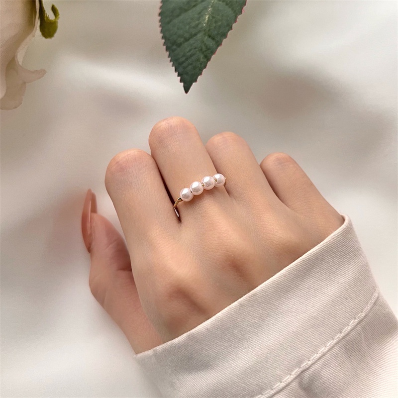 Nhẫn Trơn Đính Ngọc Trai Đơn Giản Thời Trang