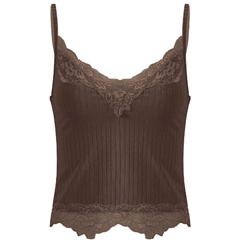Áo Tank Top Hai Dây Cổ Chữ V Viền Ren Đơn Giản Cho Nữ