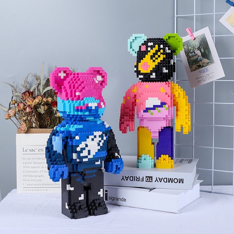 Mô Hình Lắp Ráp Gấu BearBrick - Le.go lắp ráp gấu mảnh trơn