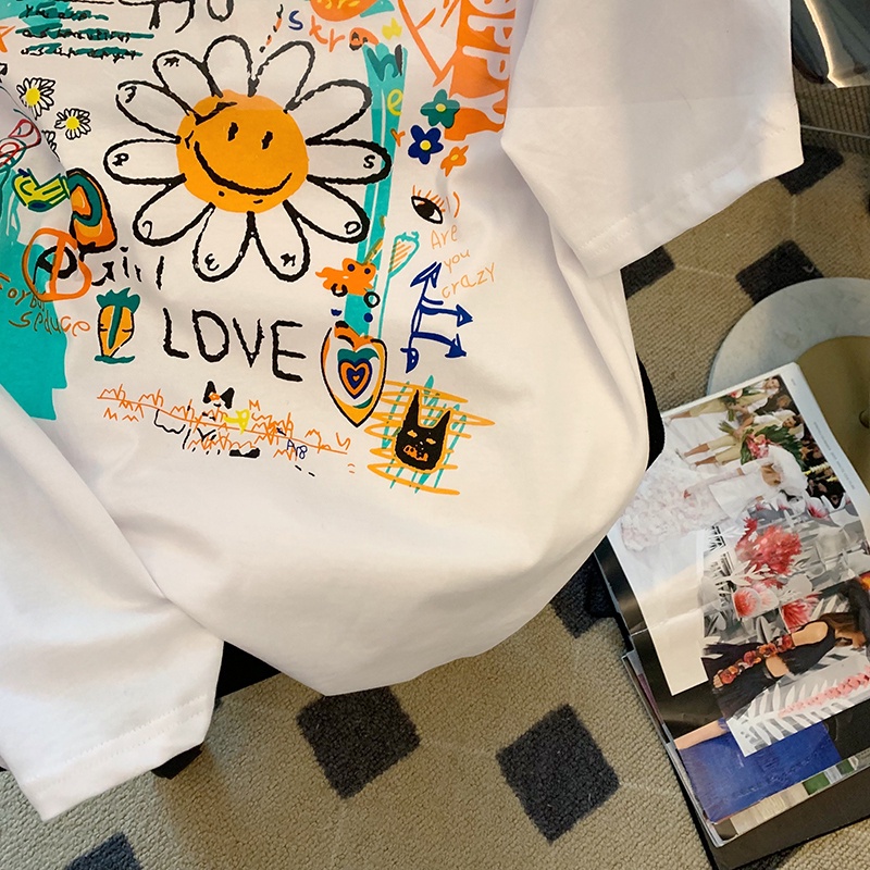 Áo Thun Nữ Ngắn Tay In Hình Mặt Cười Và Chữ Cá Tính