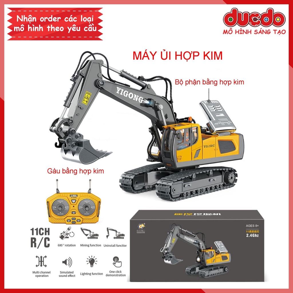 Xe điều khiển từ xa ô tô công trình máy xúc ben múc cẩu ủi gầu và thùng sắt pin sạc cho bé - Đồ chơi mô hình