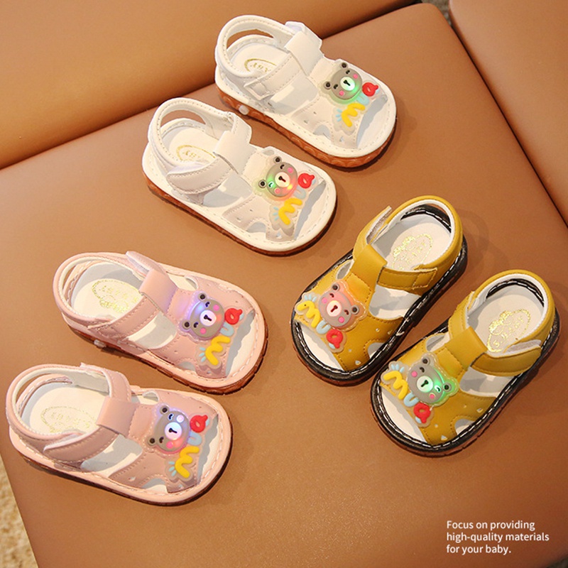 Xăng đan Đế Hình Gấu Hoạt Hình Có Đèn LED Và Âm Thanh Dành Cho Trẻ Em Tập Đi