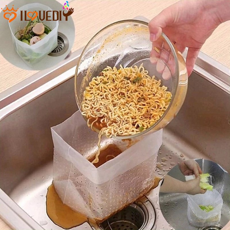 Set 1 / 10 Túi Lọc Rác Bồn Rửa Trái Cây / Rau Củ Quả Tự Dính Dùng Một Lần Cho Nhà Bếp