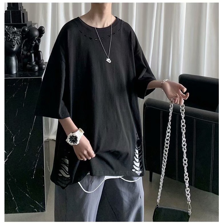 Áo Thun Tay Lỡ Phối Rách Thời Trang Mùa Hè Hàn Quốc Cho Nam Tf1 2021