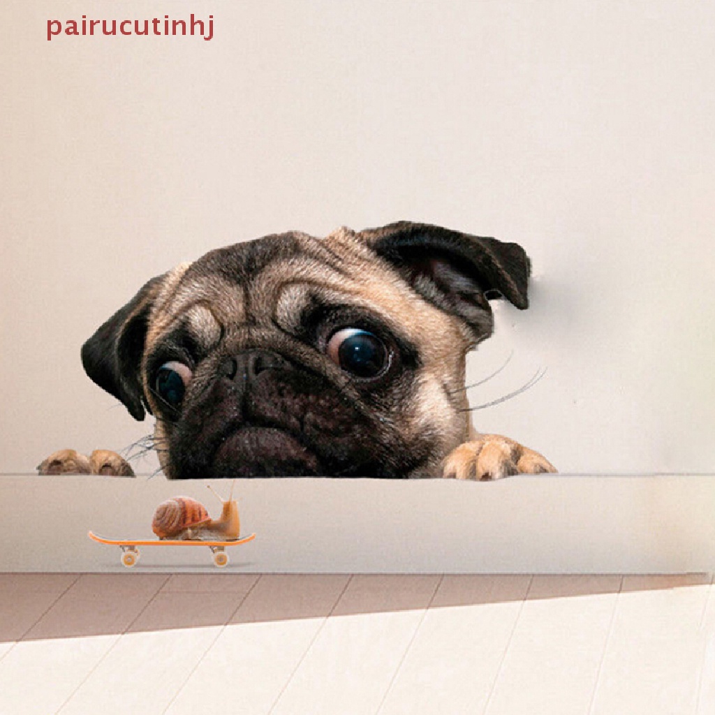 Miếng Dán Hình Chú Chó Pug Và Ốc Sên 3D Ngộ Nghĩnh Trang Trí Xe Hơi Laptop