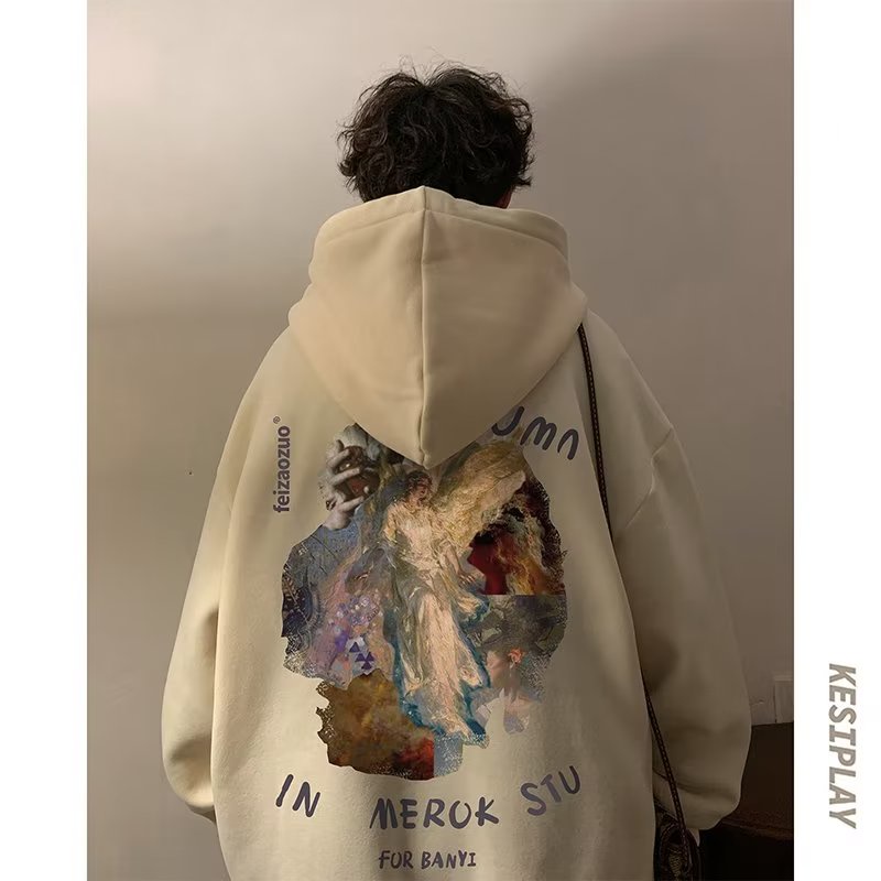 Áo Hoodie Nhung Dày Tay Dài In Hình Tranh Sơn Dầu Thời Trang Mùa Thu Dành Cho Cặp Đôi