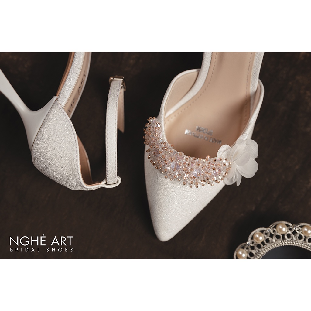 Giày cưới Nghé Art nhũ xước đính hoa pha lê 339NHU