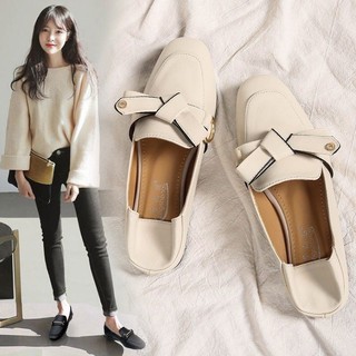 Giày búp bê lót lông mịn nơ vát big size 34-42 - ảnh thật